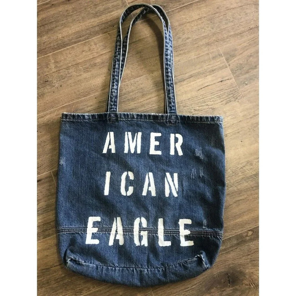 American Eagle Handbags - American Eagle Outfitters Jean Denim Bag School Books College Tote Beach Logo